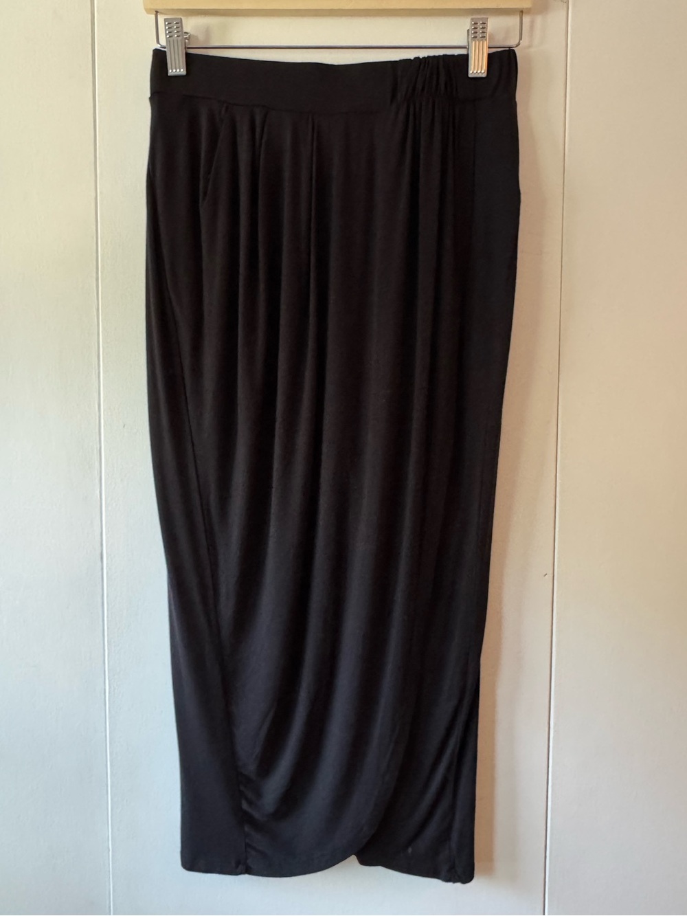 Women's Black Midi Skirt - Draped Style